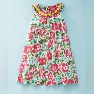 Mini Boden Girls 5-6Y Pink/Green Floral Shift Dress w/Jeweled Neckline - EUC!